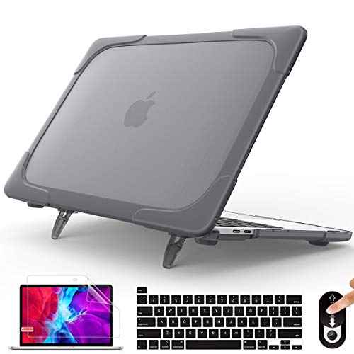 Mektorn for MacBook Pro 16 inch Case 2020 2019 A2141 Heavy Duty Dual Layer Shockproof Bumper Hard Case Cover New Pro 16 with Touch Bar & Touch ID, Gray