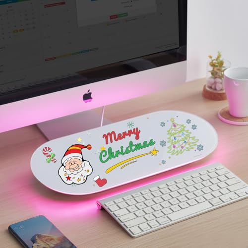 TSJ OFFICE Glass Desktop Whiteboard - 17 X 7 Inches Small Dry Erase Board with Pink Light, Glass White Board Surface Notepad with 1 Drawer, Desk Organizers for Office, Home, School Supplies