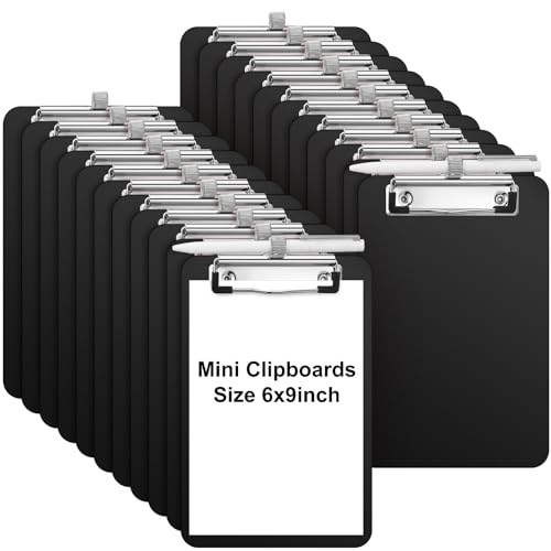 Sabary 48 Pack Bulk Mini Clipboards with Pen Holder Clip Black A5 Memo Clipboard 6x9 Plastic Check Presenters for Restaurants School Office Hotel Shopping List (Pen Not Included)