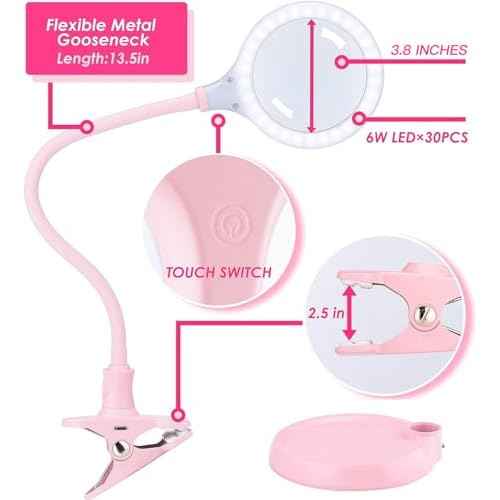 5X Magnifying Lamp with Light and Stand, Hands Free Desk Magnifying Light, LED Work Lamp for Women, Ladies, Kids Reading