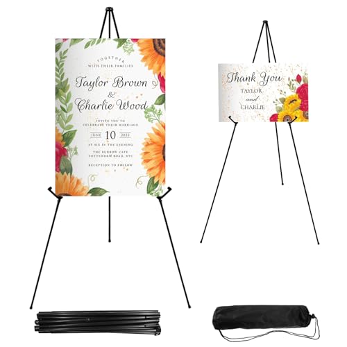 2PCS Black Easel Stand for Wedding Sign Stand, 66 Inch Portable Adjustable Poster Stands for Display, Floor Tripod Collapsible Display Easel, Balck Metal Easel Stand with Portable Bags