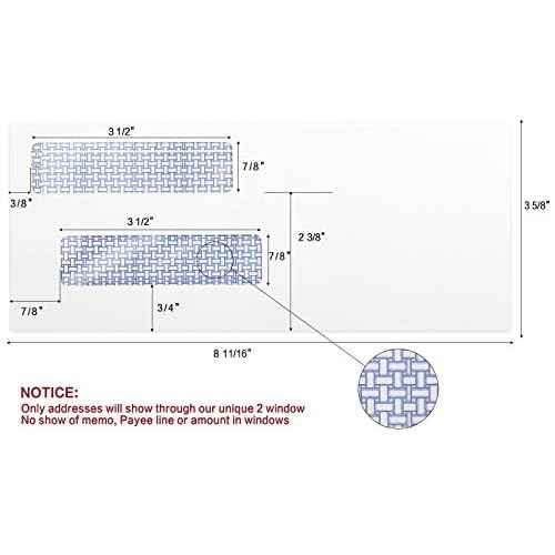 #8 Double Window Security Check Envelopes, No.8 Double Window Bussiness Envelopes Designed for QuickBooks Checks - Computer Printed Checks - 3 5/8 X 8 11/16 (NOT for INVOICES) - 24 LB - 500 PACK