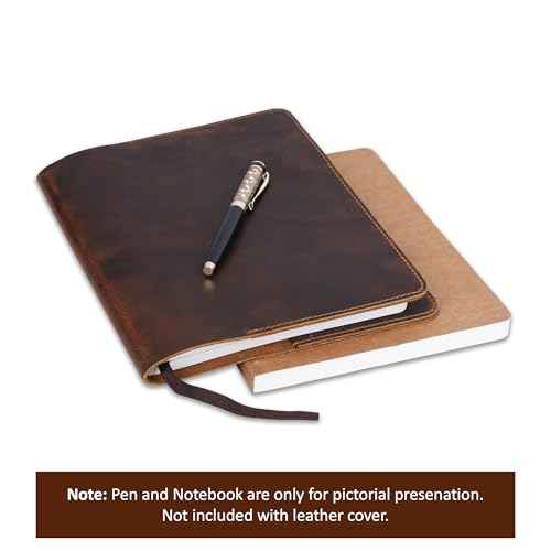 Brown Leather Journal Cover, Distressed XL Journal 7.5x9.75 Handmade Leather Notebook Bible Cover Travelers Notebook Refillable Planner B5 Composition Notebook Holder