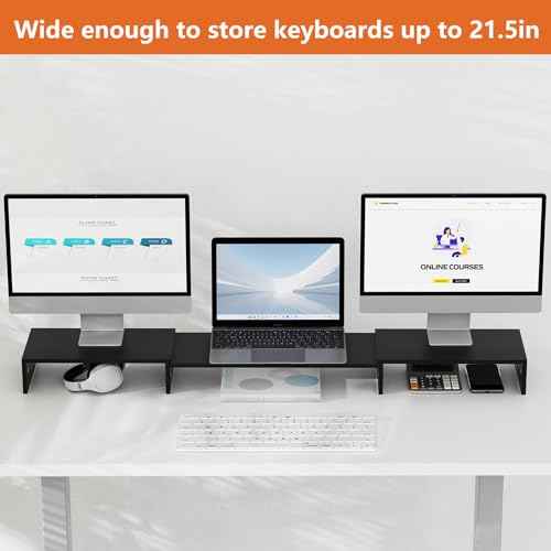 Triple Monitor Stand Riser, Extra Long Monitor Riser for 1~2~3 Monitors, Dual Monitor Stand with Length and Angle Adjustable, 3 Shelf Monitor Stand for Desk