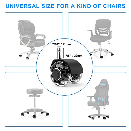 Omyoffice Black 2" Chair Wheels (Set of 5) Heavy-Duty 440 LBS Casters, Quiet Smooth Roll