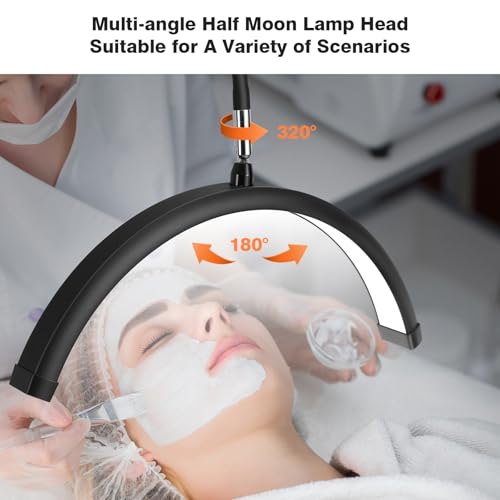 Lash Light for Eyelash Tech with Wheels, Half Moon Light for Lash Extensions, Nail Tech, Tattoo Artist and Make up, LED Floor Lamp Adjustable Brightness and Color Modes (Black)