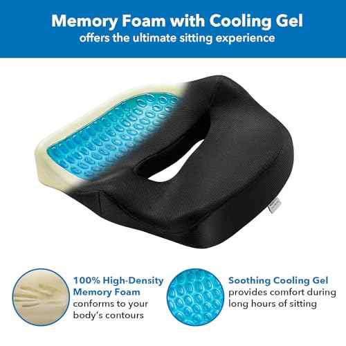 Mount-It! Office Seat Cushion, Premium Comfort Chair Lumbar Support, Memory Foam, Gel Filling, Ergonomic for Car, Desk, Back Hip Butt Tailbone Relief, Sciatica Cushions Washable Cover in Black