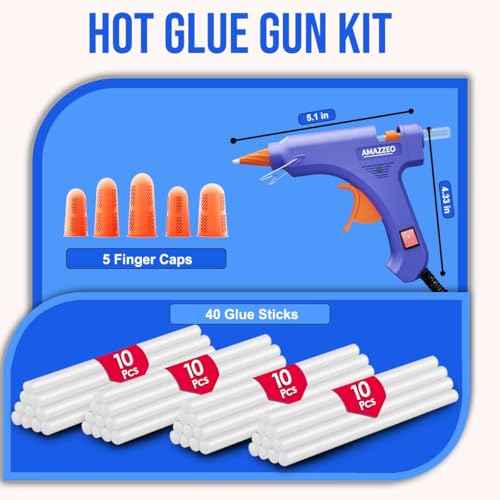 Hot Glue Gun and Sticks Set - Fast Heating Hot Glue Gun Kit with 40 Glue-Sticks and 5 Finger Caps, 1.5m Cord, Mini Glue-Gun-Kit for Kids DIY School Craft Projects and Quick Repairs 20W