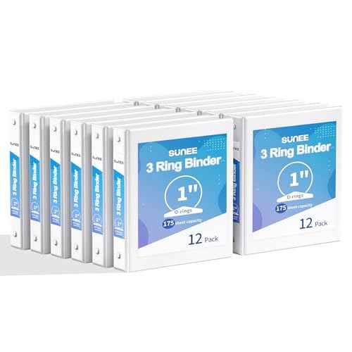 SUNEE 3 Ring Binder 1 Inch 12 Pack, Clear View Binder Bulk Three Ring PVC-Free (Fit 8.5x11 Inches) for School or Office Supplies, White