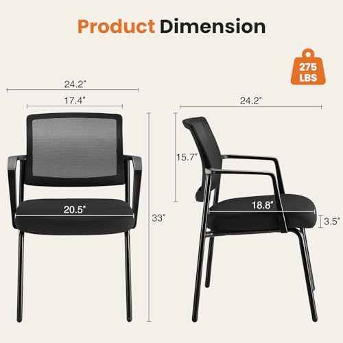 Sweetcrispy Stackable Mesh Guest Reception Chairs - Ergonomic Lumbar Support for Waiting Conference Meeting Room, Office School Lobby and Church, Space Saving, Black