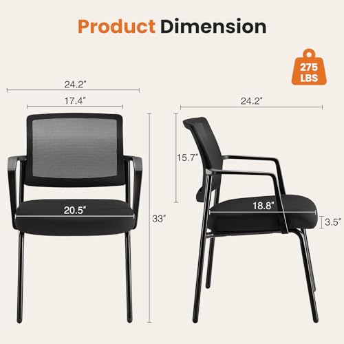 DUMOS 4-Pack Stacking Mesh Office Chairs - Black, Ergonomic Guest Reception Chairs