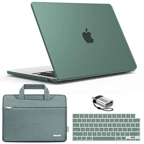 IBENZER Compatible with 2025 2024 2023 2022 MacBook Air 13 inch case M4 A3240 M3 A3113 M2 A2681, Hard Shell Case & Sleeve & Keyboard Cover & Type-C Adapter for Mac Air 13.6, Green, KK-MTGN+3