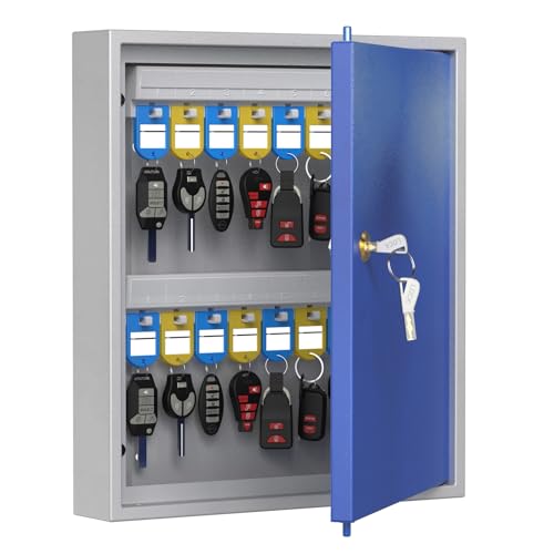 WeHere Key Lock Box, Key Cabinet Wall Mount with 32 Key Tags, Keys Holder Security Storage Lockbox for Valets, Office, School & Home