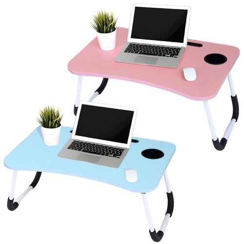 2-Pack Large Lap Desk for Bed & Sofa with Cup Holder & Foldable Legs Laptop Table, Breakfast Serving Tray, Tablet Phone Groove, Foldable Legs