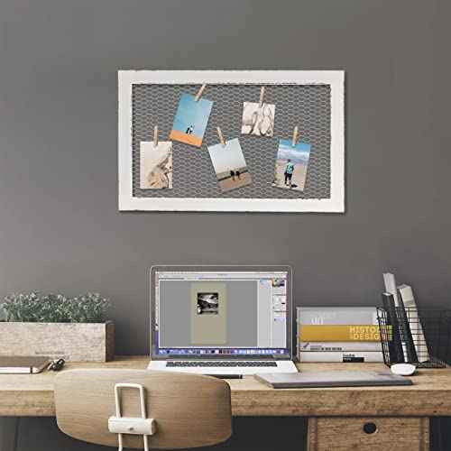 SOFE Chicken Wire White Framed Bulletin Boards for Walls, Wooden Grid Shelf for Jewelry Organizer, Decorative Notice Memo Board or Vision Board, Hanging Photo Display Board for Home Office Wedding