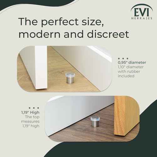 Pack of 2 EVI Door Stoppers | Stainless Steel Door Stopper - Screw Fastening - White Rubber Protector - 0.95 x 1.19 Inch Door Stop