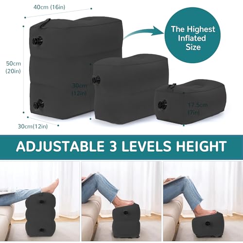 RISEPRO Adjustable 3-Layer Inflatable Travel Foot Rest Pillow - Black, 1 pc
