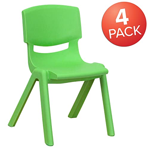 Flash Furniture Green 4 Pack Plastic Stackable Preschool Chairs, 12'' Seat Height - Set of 4