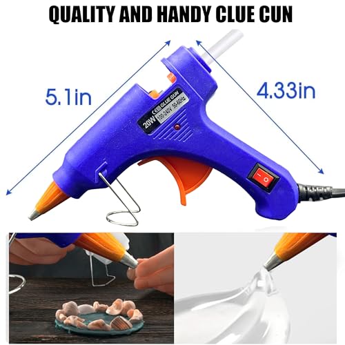 ZFYOUNG Mini 20W Blue Hot Glue Gun Kit with 10 7mm Sticks – Anti-Drip, Safety Switch