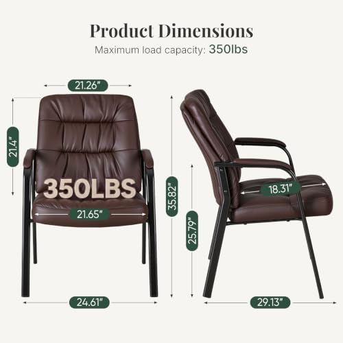 HAPPYMONT Waiting Room Chair Set of 2 – Modern Brown PU Leather Reception Chairs