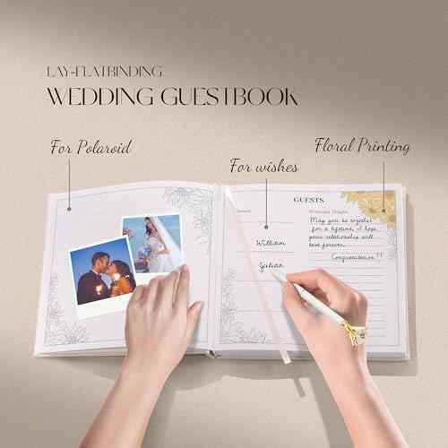 Embroidered Wedding Guest Book?The Perfect Polaroid Guest Book for Wedding Receptions£¬ Birthdays, Baby Showers, and Special Events with 3 Photo Corner Stickers+ 3 DIY pens+1 Diamond Pen(Cream)