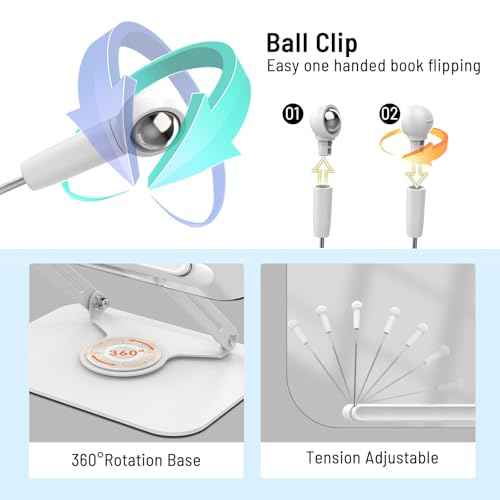Acrylic Book Stand for Reading Hands Free - Adjustable 360¡Æ Rotating Cookbook Holder with Elastic Page Clips & Foldable Base, Multi-Angle Desktop Display Stand for Recipes, Textbooks, Tablets, Bibles