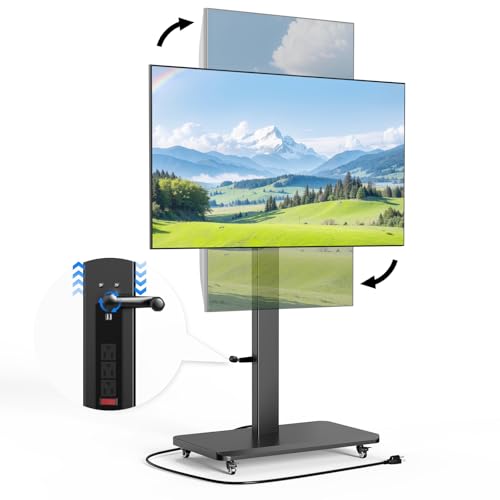 BEISHI Mobile TV Cart Stand 32-75 Inch with Outlet - Height Adjust 45.6-62.7in, 90° Swivel, Wheels