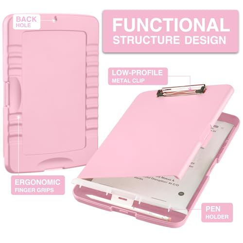 Pink Rose Gold Clipboards with Storage - Heavy Duty 8.5x11 Nurse & Teacher Clipboard Folder