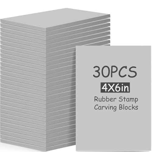 Frienda 30 Pack 4"x6" Rubber Carving Blocks Rubber Stamp Carving Linoleum Blocks for Printmaking, Printing, DIY Craft Project Soft Stamp for Beginners and Professional(Grey)