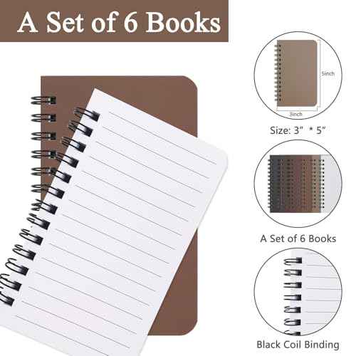 6 Pack Spiral Notebook Small Pocket Notebook 3x5 Spiral Notepads With Lined Pages, Small Top Spiral Notebook Little Mini Memo Steno Note Pads for Outdoor Home Office College School