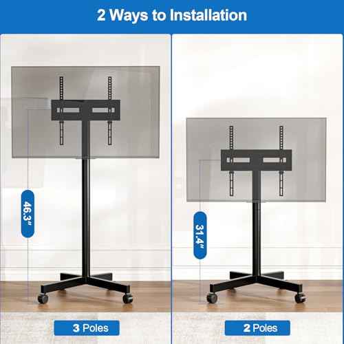 Mobile TV Cart Rolling TV Stand for 23-65 Inch LCD LED OLED 4K Smart TVs up to 110lbs, Height Adjustable Portable AV Cart with Wheels and Tilt Mount, Outdoor TV Stand Mount, Max VESA 400x400mm