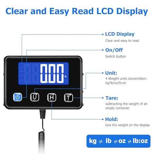 440lb Shipping Scale, 0.35oz High Accurate Digital Package Scale with Hold/Tare Function, Weight Scale for Packages, Luggage, Small Business, Home Use, Battery & Charging Cable Include