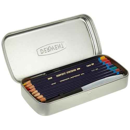 Derwent Inktense Wash Set, Set includes 8 Inktense Pencils, 1 Spritzer, 1 Waterbrush, 1 Paint Brush, Premium 4mm Round Core, Watersoluble, Use on Paper or Fabric, Professional Quality (2302584)
