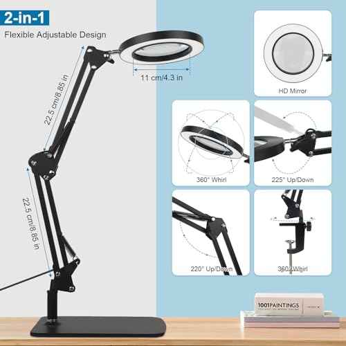 2-in-1 LED Magnifier Desk Lamp with Clamp,Magnifying Glass with Light and Stand,3 Color Modes Stepless Dimming, for Home Office Close Work, Repair, Crafts, Reading,Sewing