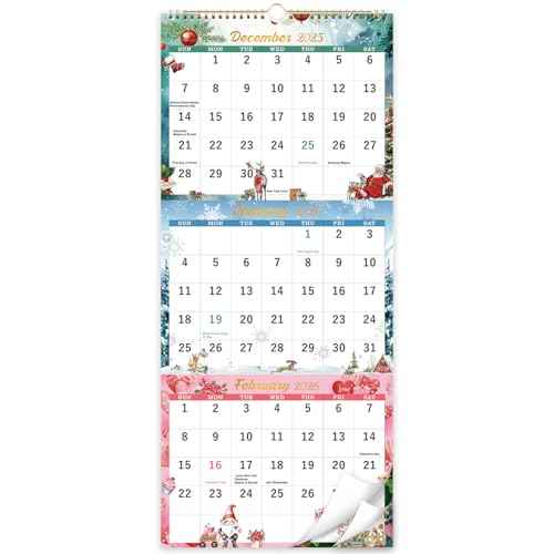 2026 Calendar - 2026 Wall Calendar, Jan. 2026 - Dec. 2026, 11.3" x 25.98", 3 Month Calendar 2026 Display (Folded in a Month), 3 Month Wall Calendar 2026 with Thick Paper, 12 Different Patterns