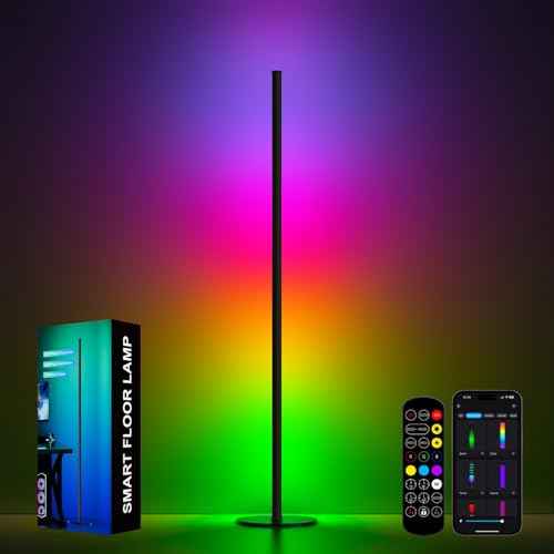Corner Floor Lamp, LED Corner Lamp with Remote Control, 16 Million Colors and Warm White, Music Sync, Timing Function, Color Changing Ambient Light for Living Room Bedroom Gaming