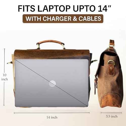 RUSTIC TOWN Leather Canvas Messenger Bag for Men Women - Vintage Laptop Satchel Leather Briefcase (14 Inch, Olive Green)