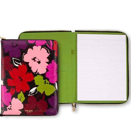 kate spade new york 13.25" x 9.50" Faux Leather Notepad Zip Folio with Interior Pocket, Zipper Close, and Pen Loop (Painterly Blooms)