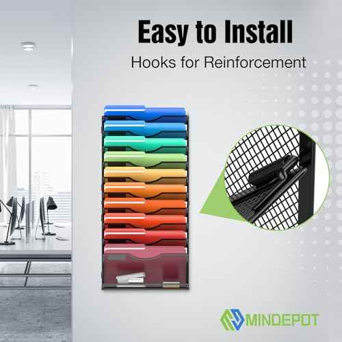 11 Tier Wall File Holder Hanging Wall Mount Paper File Organizer for Mails Folders Document Magazine Organization, for Office School Home, Black