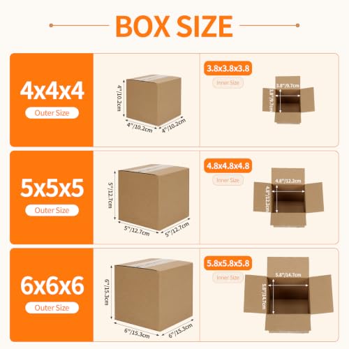 Hoikwo Bulk Shipping Boxes Assorted Sizes 4x4x4, 5x5x5, 6x6x6 - Professional Brown Cardboard Pack for Retail & Moving
