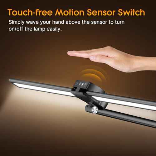 Syrinx LED Desk Lamp with Clamp, Double Head Desk Lamps for Home Office with Gesture Sensor Switch and Touch Control, 24W Eye-Caring Architect Desk Lamp with 25 Light Modes Adjustable Desk Light
