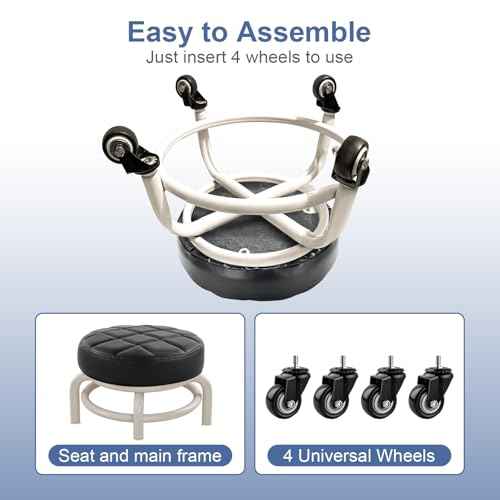 Round Rolling Low Stool- PU Leather Low Stool 360¡Æ More Comfortable Swivel with Thickened Sponge Cushion for Nail Salon, Pedicure, SPA and Home (White Upgrade Edition)