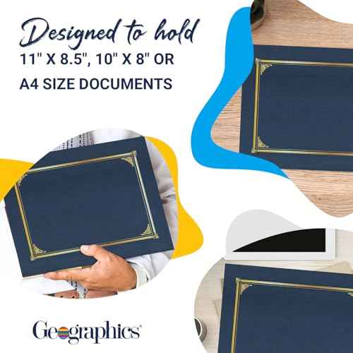 Geographics Classic Linen Document Covers, 12.5¡± x 9.75¡±, Navy Bue (25 Pack)