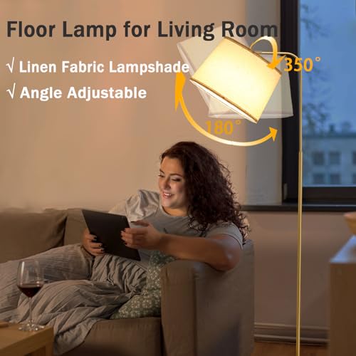 Floor Lamp for Living Room, Dimmable Modern Floor Lamps for Bedroom, Remote Control Modern Corner Standing Lamps, Nursery Industrial Adjustable Arc Tall Lamp with 9W Bulb for Office Reading