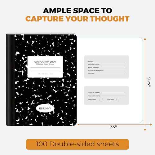 Composition Notebooks, Wide Ruled, 200 Pages (100 Sheets), 9.75" X 7.5" - Hard Cover Binding, Black Marble, Pack of 24