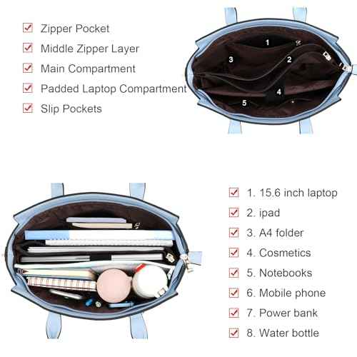 Laptop Bag for Women,15.6 Inch Multi Pocket Padded Laptop Tote Bag, Computer Bags for Women, Blue