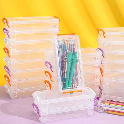 Cholemy 30 Pcs Plastic Pencil Box Bulk Large Capacity Pencil Case Crayon Box with Snap Tight Lid Stackable Organizer Container, Operation Christmas Item Bulk for Pen Stationery School Supply(Clear)