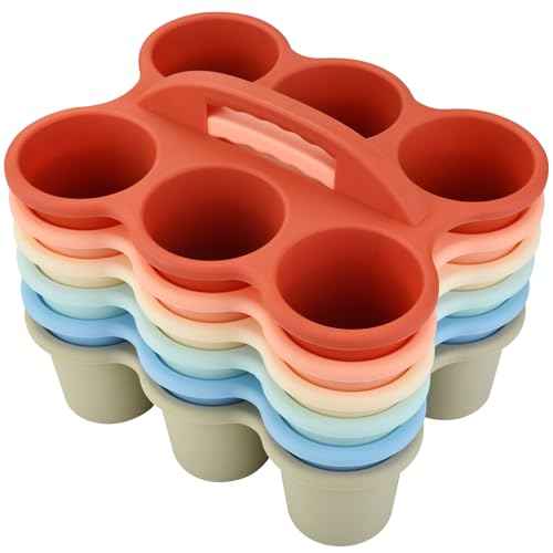 ALINK 6 Pack Classroom Caddy Storage Basket Organizer with Handle, Plastic Drink Cup Caddy Holder, 6 Compartments for Table, Office, Arts, Crafts, Crayon, Marker, Pencil, School Supplies - Macaroon