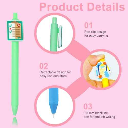 20 Pcs Cute Nurse Pens, Funny Nursing Accessories Gel Pen Black Ink Set for Medical Assistant Student Essentials Nurse Week Gifts Appreciation Gift Work Aesthetic