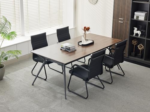 Okeysen Black Leather Office Guest Chairs (Set of 2) Modern Sled-Base, 300lb Capacity